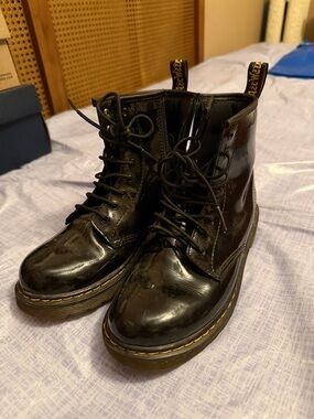 Dr. Martens Black Patent Lace-Up Combat Boots